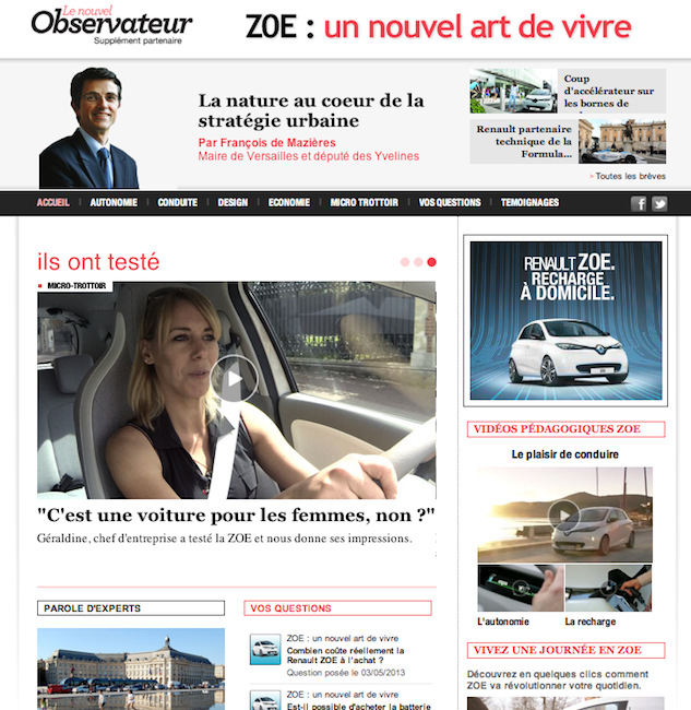 Renault ZOE&nbsp;: un nouvel art de vivre, avec NouvelObs.com