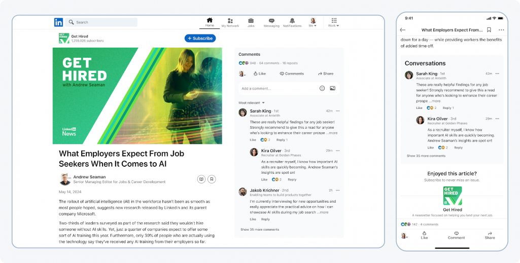 LinkedIn newsletters : section commentaire