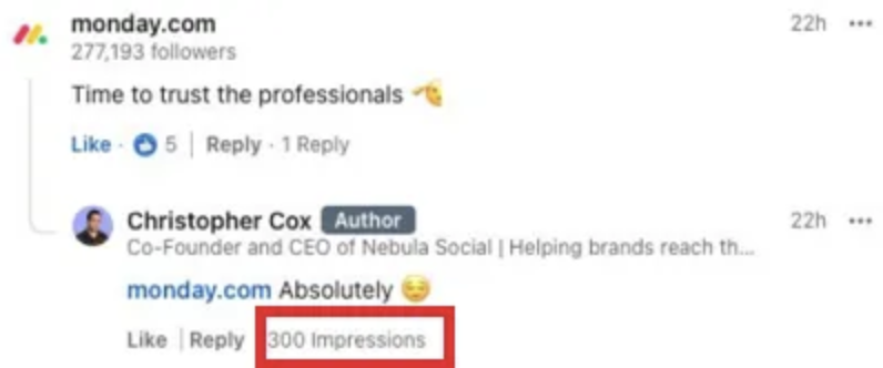 Affichage du nombre d'impressions pour les commentaires LinkedIn