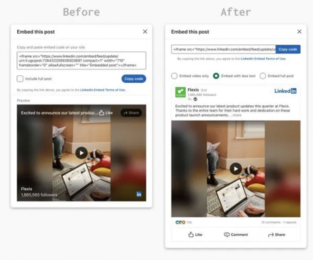 embed d'une vidéo sur LinkedIn